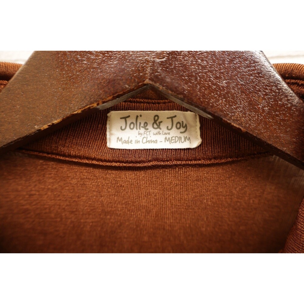Jolie & Joy Ruched Long Shirt Dress Cognac Size M Y2K Collared Buttons Style - Picture 3 of 5